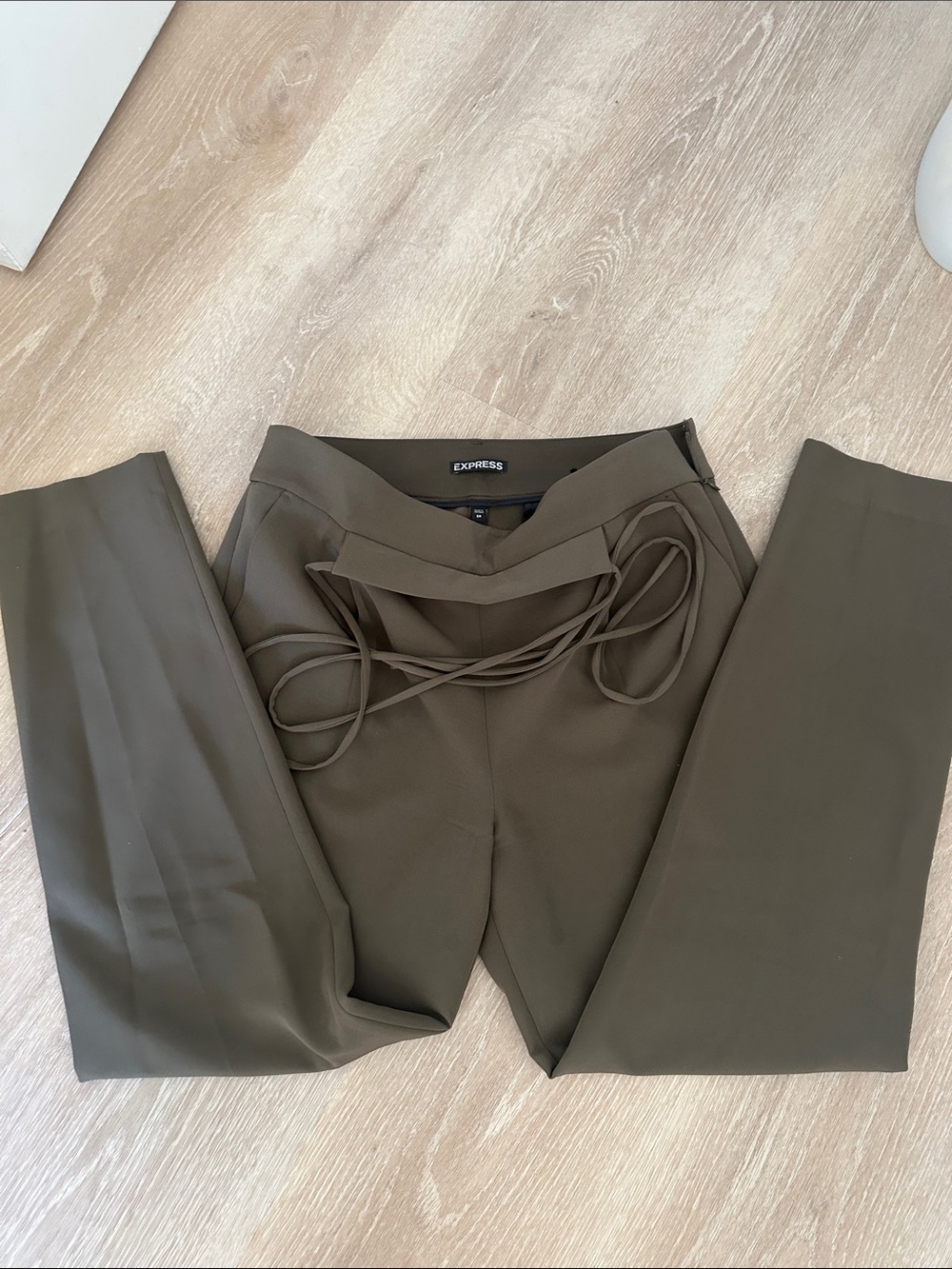 Express Olive Green Tie-Waist Straight Leg Pants
